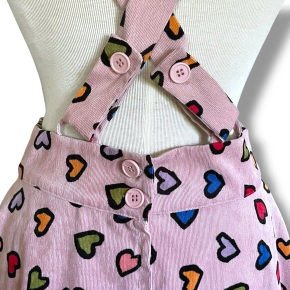 Unique Vintage Womens Ruth Suspender Skirt Sz Medium Pink Hearts Corduory Twee - Picture 7 of 9